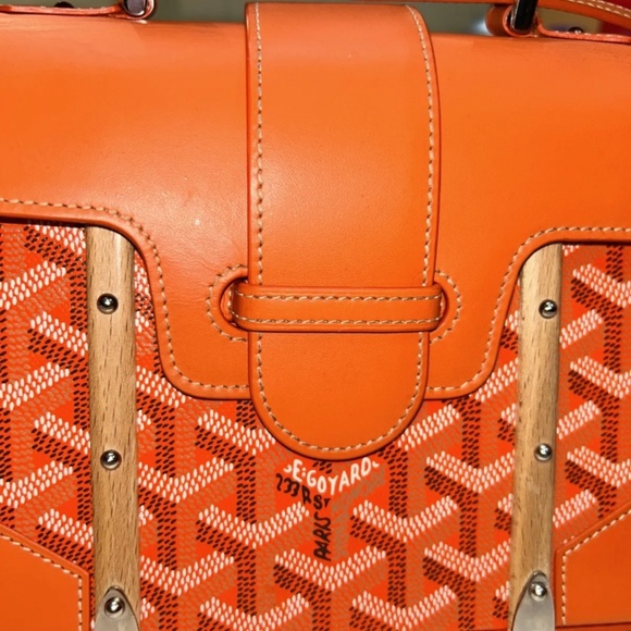 Goyard Mini Orange Structured Saigon Top Handle Bag Coated Canvas w/Leather - Picture 13 of 16